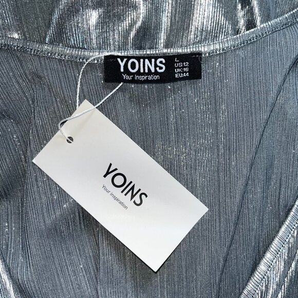 YOINS Silver Metallic V-Neck Romper: NWT - Picture 5 of 5